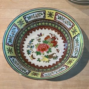 VTG Chinese porcelain serving bowl peonies pomegranates & butterflies 70s.